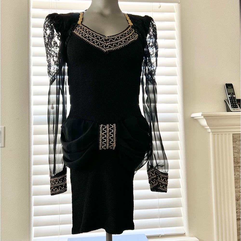 Vintage 90’s RARE Cocktail Open Back Dress With Lace Long Sleeves